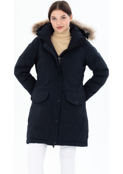 Kadın Uzun Çıkarılabilir Kürk Kapşonlu Dolgulu Rüzgara Dayanıklı Su Itici Şişme Mont 8645