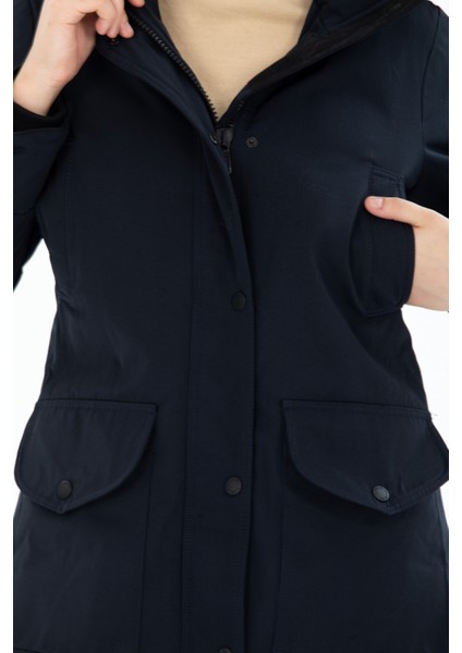 Kadın Uzun Çıkarılabilir Kürk Kapşonlu Dolgulu Rüzgara Dayanıklı Su Itici Şişme Mont 8645