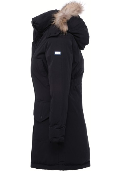 Kadın Uzun Çıkarılabilir Kürk Kapşonlu Dolgulu Rüzgara Dayanıklı Su Itici Şişme Mont 8645