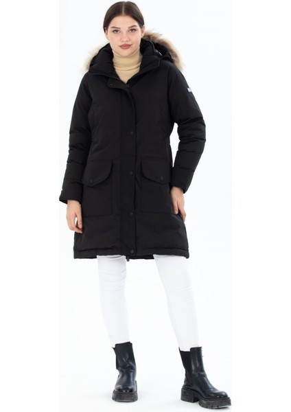 Kadın Uzun Çıkarılabilir Kürk Kapşonlu Dolgulu Rüzgara Dayanıklı Su Itici Şişme Mont 8645