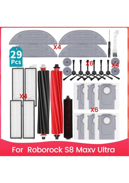 Roborock S8 Maxv Ultra Robot Süpürge Için Aksesuar Seti Ana Yan Fırça Hepa Filtre Paspas Bezi Toz Torbaları (Yurt Dışından)