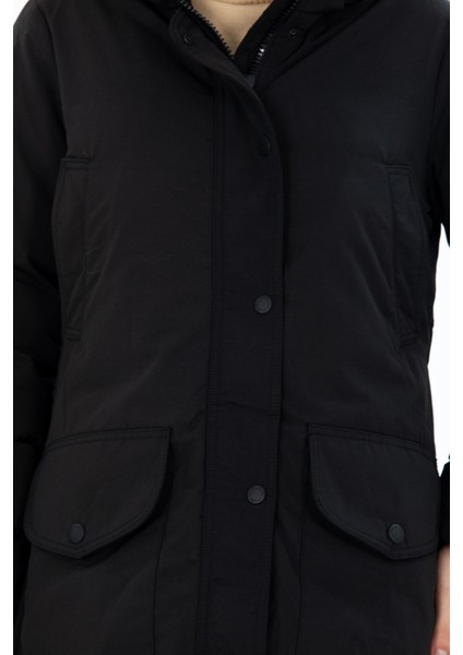 Kadın Uzun Çıkarılabilir Kürk Kapşonlu Dolgulu Rüzgara Dayanıklı Su Itici Şişme Mont 8645