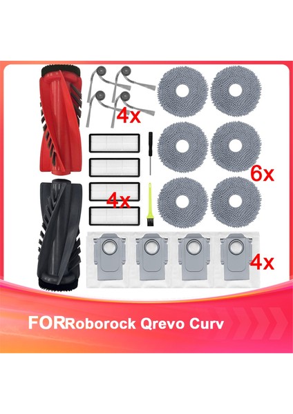 Roborock Qrevo Curv Aksesuarları, Ana Fırça, Hepa Filtreler, Paspas Bezleri, Toz Torbaları, Yan Fırçalar ile Yedek Parça (Yurt Dışından)