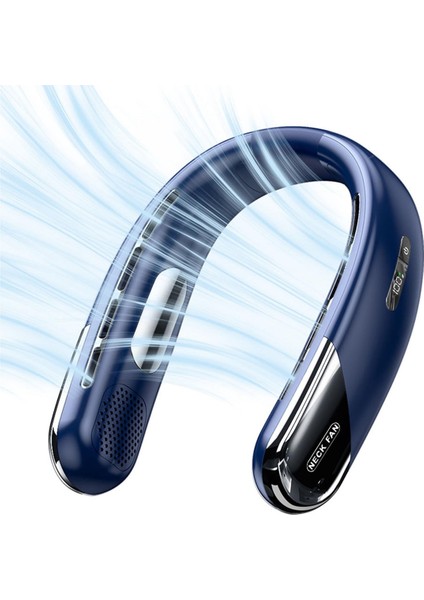 Sessiz Taşınabilir USB Boyun Fanı 6000MAH Kanatsız Soğutma Boyun Fanı LED Dijital Ekran 5. Vites Rüzgar Elektrikli Fanlar Mavi (Yurt Dışından)