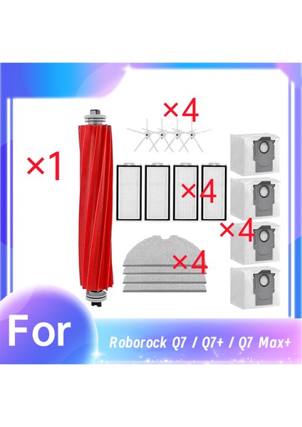 Roborock Q7 / Q7+ / Q7 Max+ Süpürme Robotu Ana Yan Fırça Paspas Filtre Toz Torbası Seti Temizleyici Parça Değişimi (Yurt Dışından)