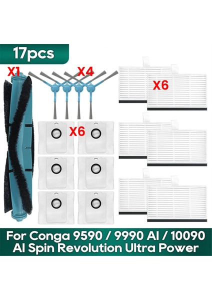 Cecotec Conga 9590 9990 Aı 10090 Aı Spin Revolution Ultra Power Home Yedek Parçaları Hepa Filtre Ana Fırça Toz Torbası (Yurt Dışından)