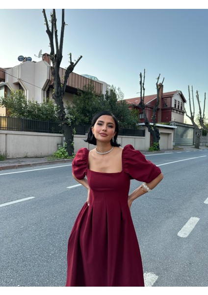 Karpuz Kol Kare Yaka Midi Elbise indirimleri