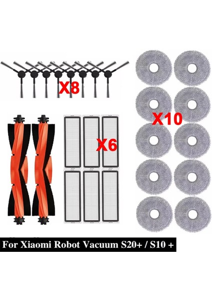 Xiaomi Robot Süpürge S20+/ S10 Plus / B108GL / B105 / B108CN B113CN Parçalar Aksesuarlar Filtre Ana Yan Fırça Paspas (Yurt Dışından)