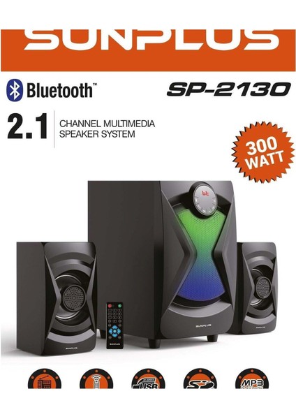 Sunplus 2+1 Ses Sistemi Usb/mp3/sd/fm Bluetooth 300W Multimedia