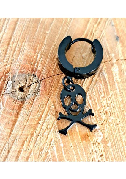 Çelik Kuru Kafa Unisex Siyah Küpe