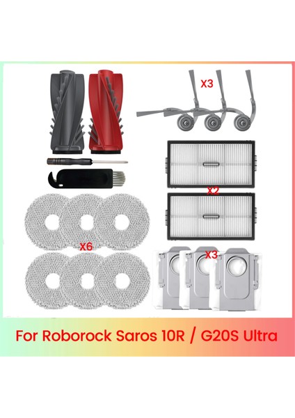 Roborock Saros 10R / G20S Ultra Robot Süpürge Için Yedek Aksesuar Seti Ana Yan Fırça Filtreleri Paspas Pedleri Toz Torbaları (Yurt Dışından)
