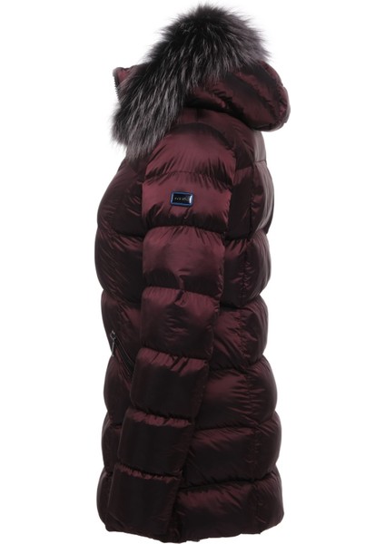 Kadın Uzun Çıkarılabilir Kürk Kapşonlu Dolgulu Rüzgara Dayanıklı Su Itici Şişme Mont 8651