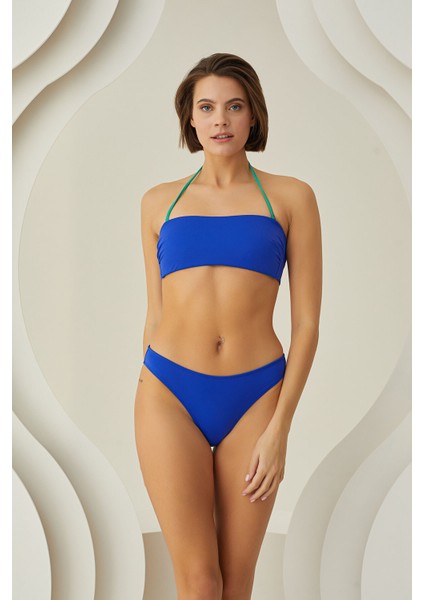 Saks Mavi Sırttan Bağlamalı Straplez Tek Üst Bikini