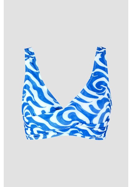 Lacivert Beyaz Önü Burgulu Sırttan Bağlamalı Tek Üst Bikini