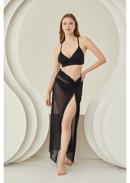 Siyah Yandan Büzgülü Uzun Pareo