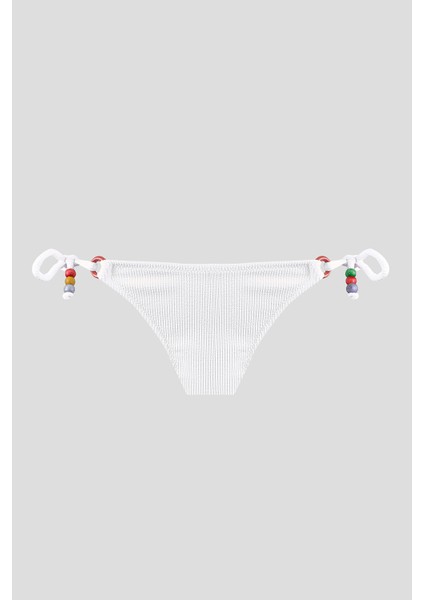 Beyaz Square Wick Yandan Bağlamalı Tek Alt Bikini