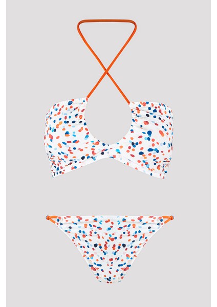 Renkli Triana Boyundan Bağlamalı Straplez Bikini Takımı