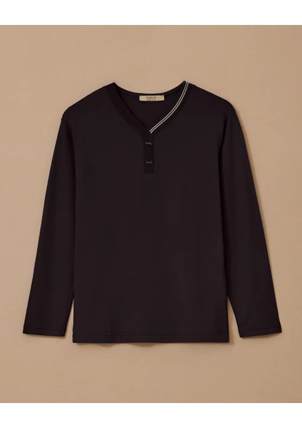 Büyük Beden V Yajakı Uzun Kollu Şerit Detaylı Bluz Gala-Xi