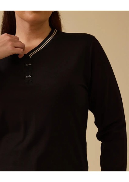 Büyük Beden V Yajakı Uzun Kollu Şerit Detaylı Bluz Gala-Xi fiyatları