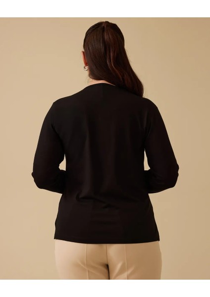 Büyük Beden V Yajakı Uzun Kollu Şerit Detaylı Bluz Gala-Xi modelleri