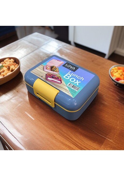 Iki Katlı Gri Renk Lunch Box Beslenme Kutusu Çatal,bıçak,kaşık Setli