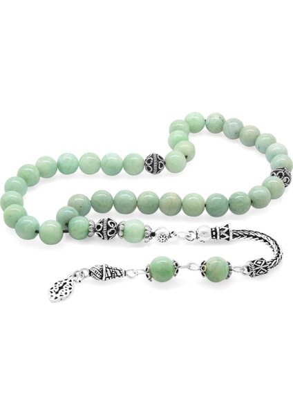 925 Ayar Gümüş Püsküllü Küre Kesim Amazonit Doğaltaş Tesbih fiyatları