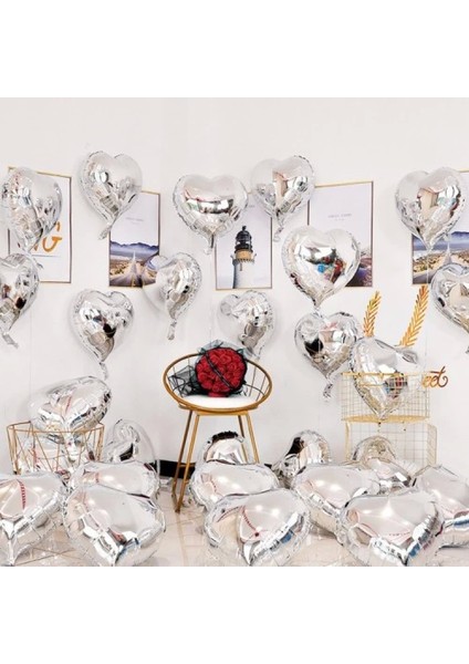 Gümüş Kalp Şekilli Uçan Balon Folyo 10 Adet modelleri