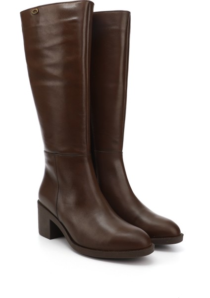 Kadın Kahve Fermuarlı Kalın Topuklu Hakiki Deri Çizme fiyatları