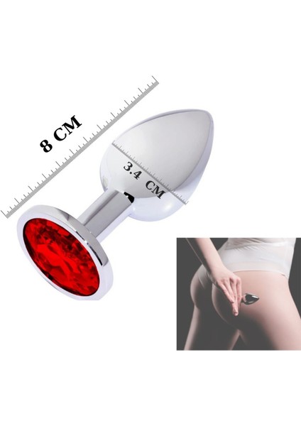 Premium Kırmızı 7 cm Elmas Taşlı Metal Anal Plug Çikolatalı Kayganlaştırıcı Seti - Gizli Gönderim modelleri