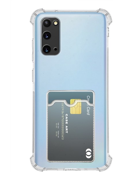 Samsung S20 Kapak ile Uyumlu Kamera Korumalı Kartlıklı Darbe Emici Özellikli Şeffaf Silikon Kılıf