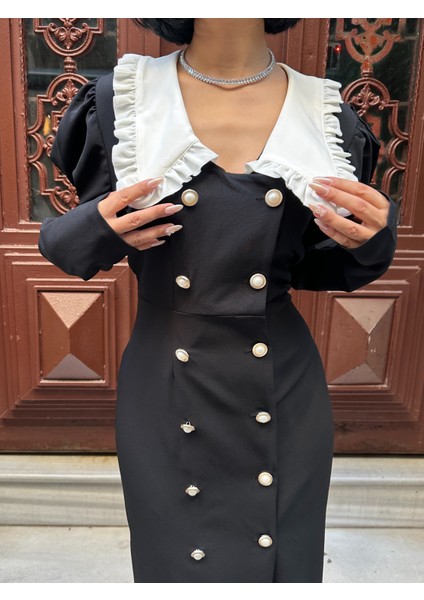 Düğme Detaylı Fırfır Yaka Elbise fiyatları