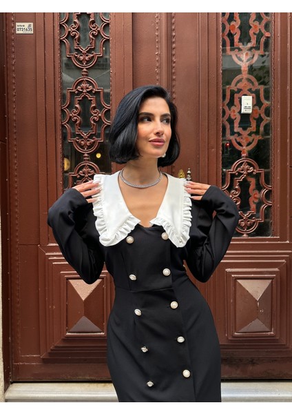 Düğme Detaylı Fırfır Yaka Elbise modelleri