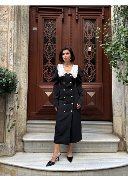 Düğme Detaylı Fırfır Yaka Elbise fırsatları