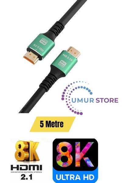 Ultra Hdtv 8k Yüksek Hızlı 5 Metre HDMI Kablosu 8k 60Hz, 4K 120Hz, 7680P Hdr 2.1V 48GBS