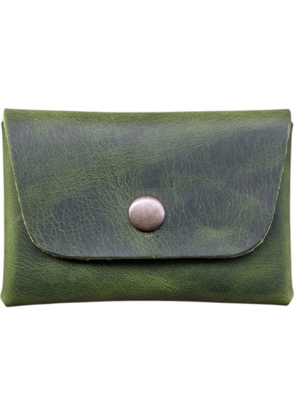 Mat Deri Hakiki Deri Kartlık Cüzdan, Minimal, El Yapımı, Çıtçıtlı Dikişsiz Tasarım Kartlık Yeşil