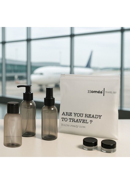 Plastik Seyahat Boy 100ML Füme Şişe ve Kavanoz 5’li Set – Çantalı Seyahat Kiti