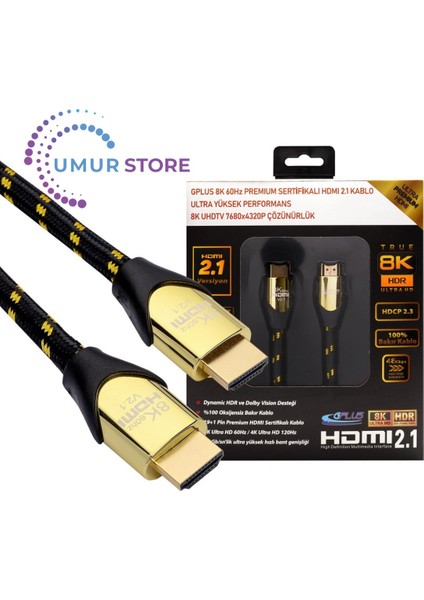 8k60 2 Metre Hdmı 2.1 48 Gbps 8k Ultra Hd Premium Sertifikalı 8k 60hz 4320p 4k 120hz 2160p 26 Awg D-Hdr Hdcp 2.3 Earc Destekli