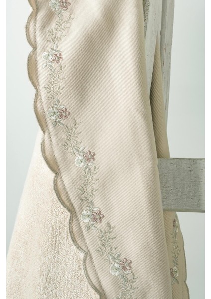 6 Parça Lena Bambu 3 Boyutlu Nakışlı Bornoz Seti - Ekru-Pudra indirimleri