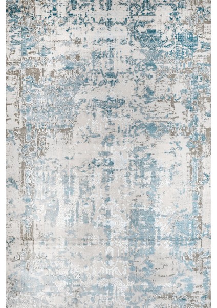 Mavi Klasik Etnik Modern Desenli Pamuk Makinada Yıkanabilir Hav Toz Vermez Leke Tutmayan Kaymaz Taban Dijital Makine Baskı Salon Yolluk Mutfak Halı