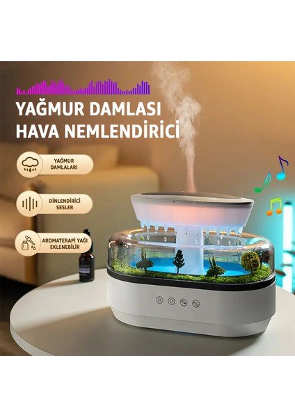 Yağmur Damlası Hava Nemlendirici - Aromaterapi Difüzör - 7 Renk Rgb - Dinlendirici Sesler - Sessiz Çalışma - Damlama Sesi - Otomatik Kapanma