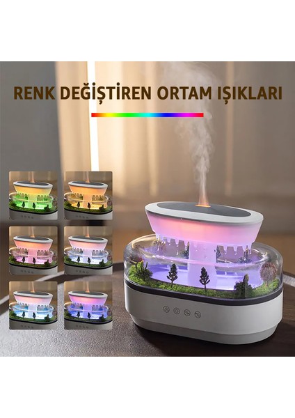 Yağmur Damlası Hava Nemlendirici - Aromaterapi Difüzör - 7 Renk Rgb - Dinlendirici Sesler - Sessiz Çalışma - Damlama Sesi - Otomatik Kapanma fırsatları