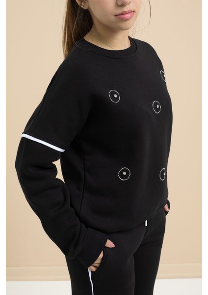 Siyah Payet Işlemeli Şardonlu Kız Çocuk 2li Eşofman Takımı 21428 fiyatları