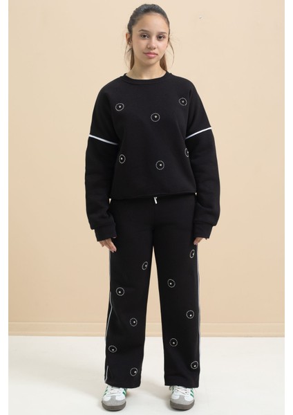 Siyah Payet Işlemeli Şardonlu Kız Çocuk 2li Eşofman Takımı 21428 modelleri