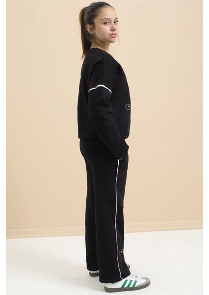 Siyah Payet Işlemeli Şardonlu Kız Çocuk 2li Eşofman Takımı 21428 indirimleri