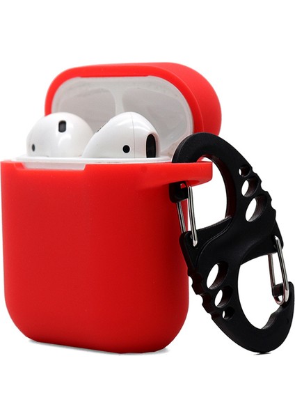 Apple Airpods Için Şarj KUTULU(2016)/(2019)/AIRPODS ve Kablosuz Şarj KUTULU(2019)2.5MM Kalınlaştırılmış Silikon Kılıf Koruyucu Kapak, 8 Şekilli Tokalı-Kırmızı (Yurt Dışından)