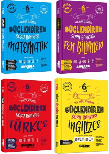 Ankara 2025 6. Sınıf Matematik + Fen Bilgisi + Türkçe + Ingilizce Güçlendiren Soru Seti 4 Kitap Güncel Müfredat