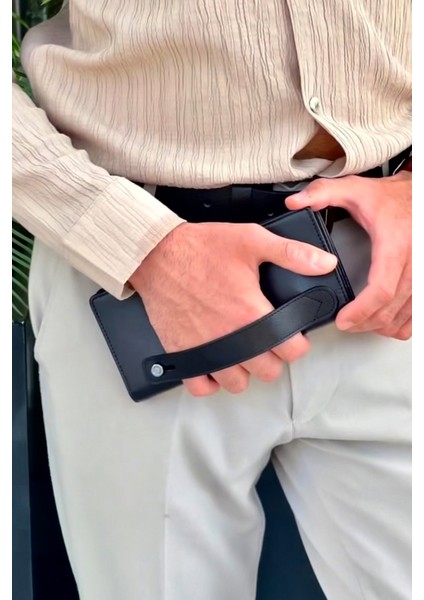 Montana Unisex Siyah Hakiki Deri Mıkntıslı Telefon Cüzdanı - Isim'e Özel Baskı