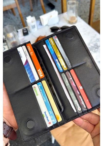 Montana Unisex Siyah Hakiki Deri Mıkntıslı Telefon Cüzdanı - Isim'e Özel Baskı fırsatları