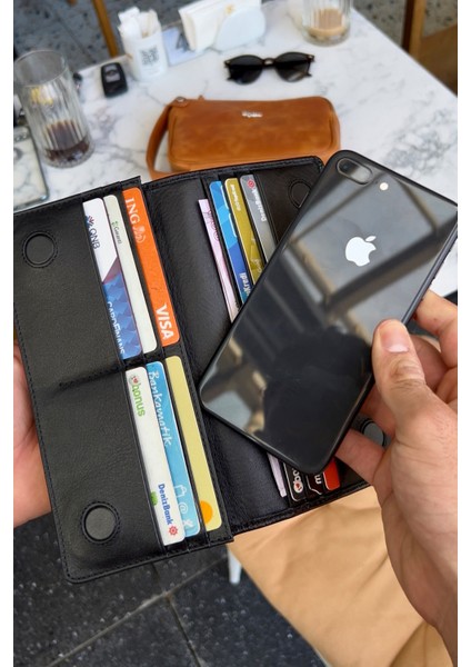 Montana Unisex Siyah Hakiki Deri Mıkntıslı Telefon Cüzdanı - Isim'e Özel Baskı indirimleri