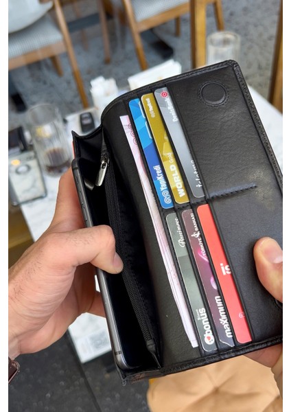 Montana Unisex Siyah Hakiki Deri Mıkntıslı Telefon Cüzdanı - Isim'e Özel Baskı